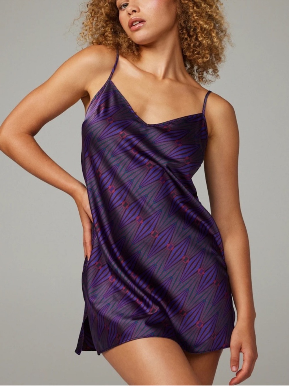 Savage x Fenty Satin Slip Chemise in Deep Purple Print